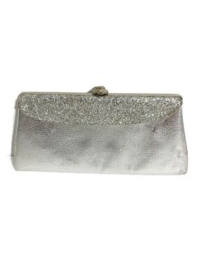 Vintage Unbranded Metallic Silver Clasp Closure Chain Strap Handbag Clutch Glitt